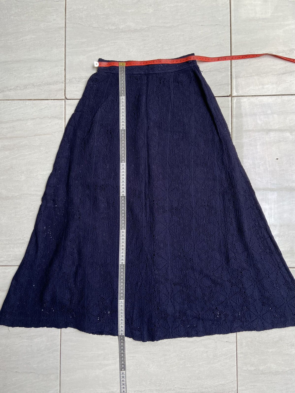Issey Miyake IS Issey Miyake Navy Brokat Skirt Size 22" - 8 Thumbnail