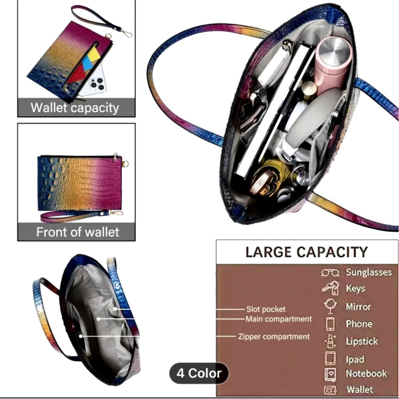 Other Colorblock Gradient Large Shoulder Handbag w/clutch Rose Size ONE SIZE - 7 Thumbnail