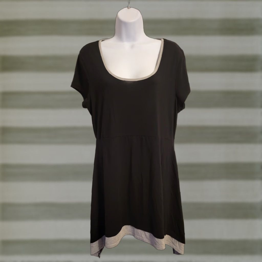 Vintage Massini Black Gray Mini Dress Tunic Top L Ladies Short Sleeve Round Neck Casual Shirt Dress Size L / US 10 / IT 46 - 1 Thumbnail