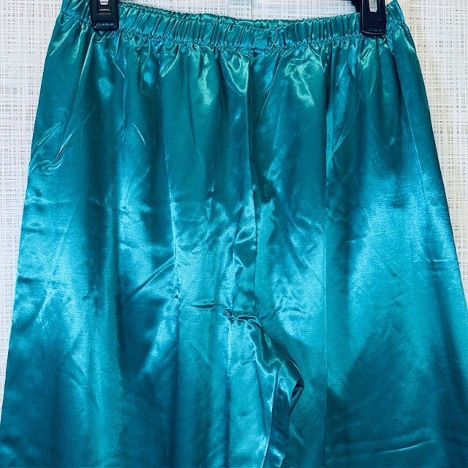 The Unbranded Brand Vintage Satin Pajama Lounge Sleep Pants, Green Large Size ONE SIZE - 2 Thumbnail