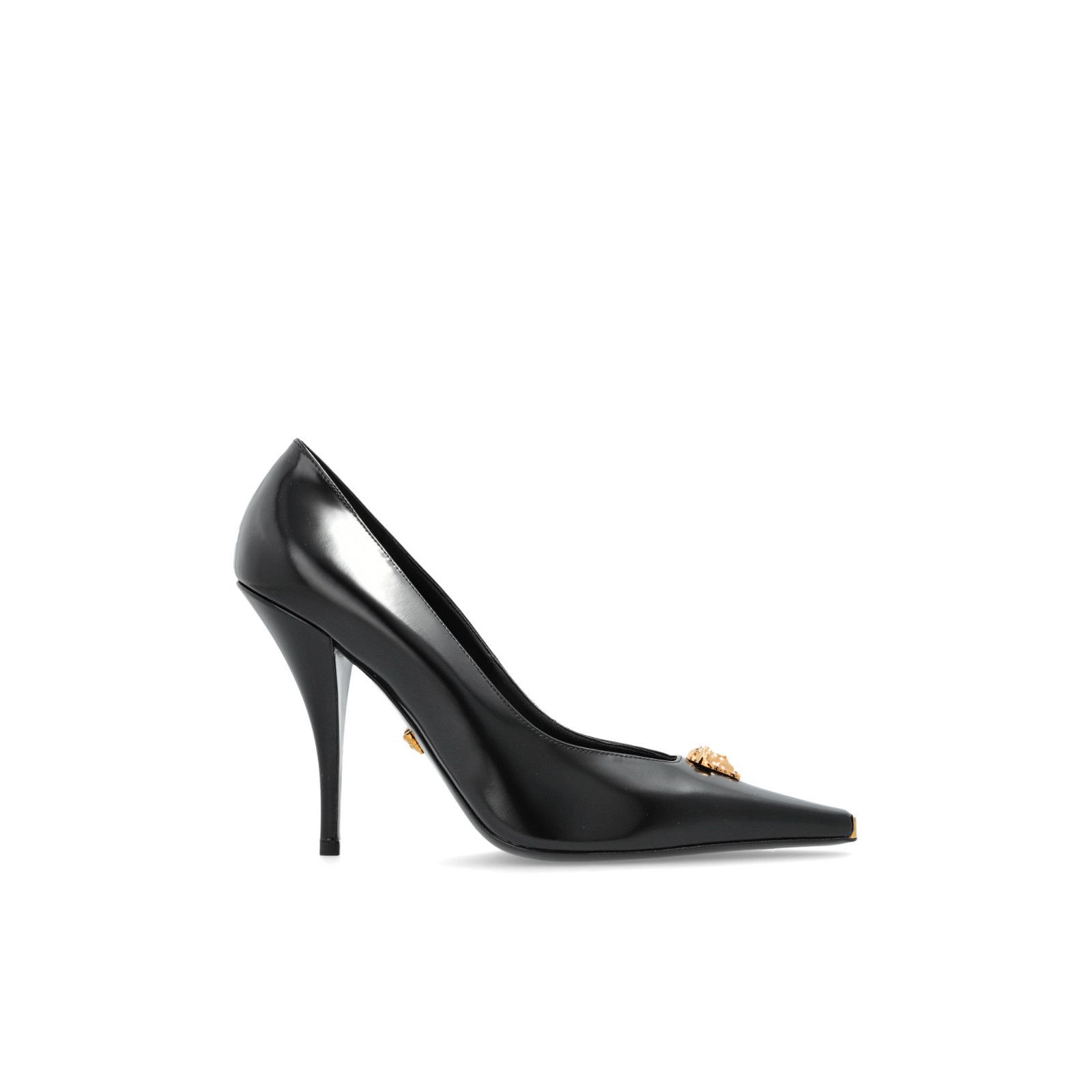 VERSACE Women's Black Leather Heeled Shoes New And Authentic