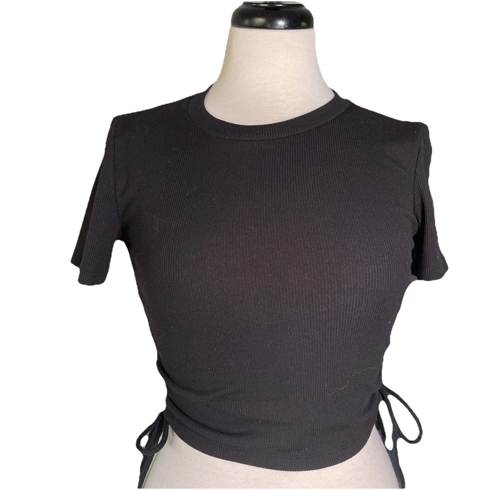 Zara Zara Side Clinch Ribbed T Shirt Size S Black- EUC Size S / US 4 / IT 40 - 1 Thumbnail