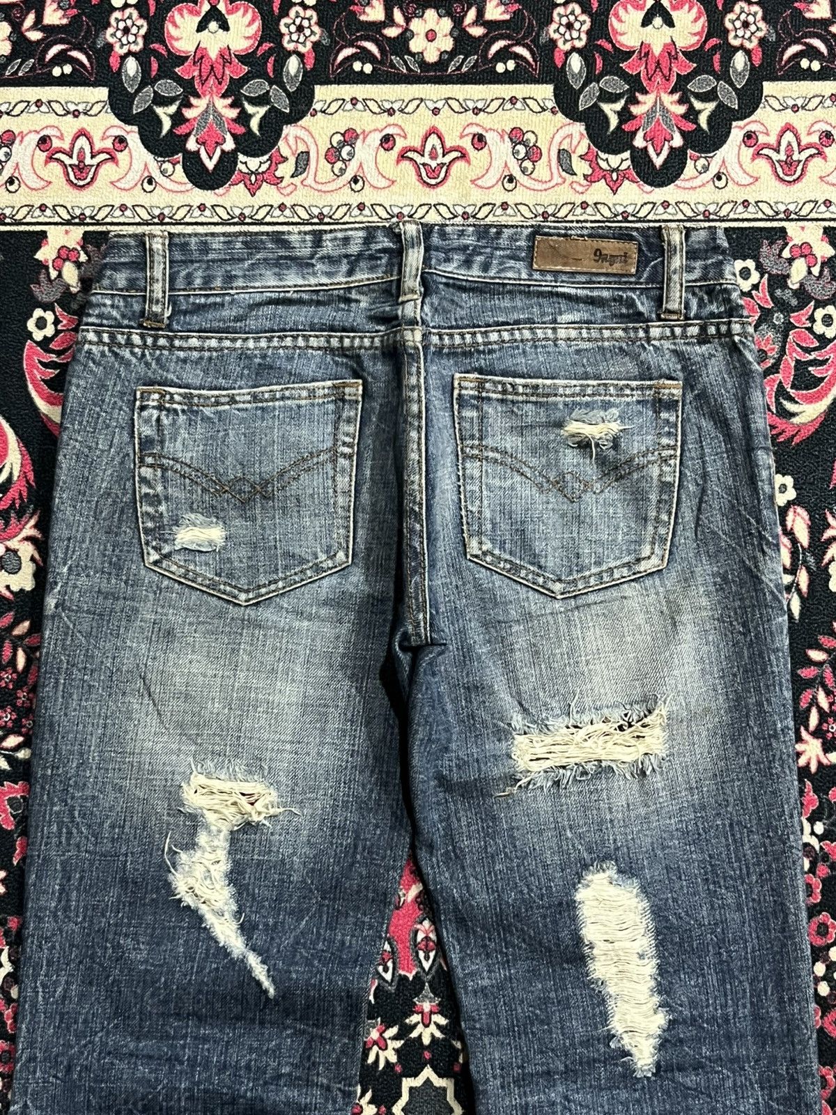 Japanese Brand Japanese Brand Ingni Distressed Blue Washed Flare Jeans Size 28" / US 6 / IT 42 - 6 Thumbnail