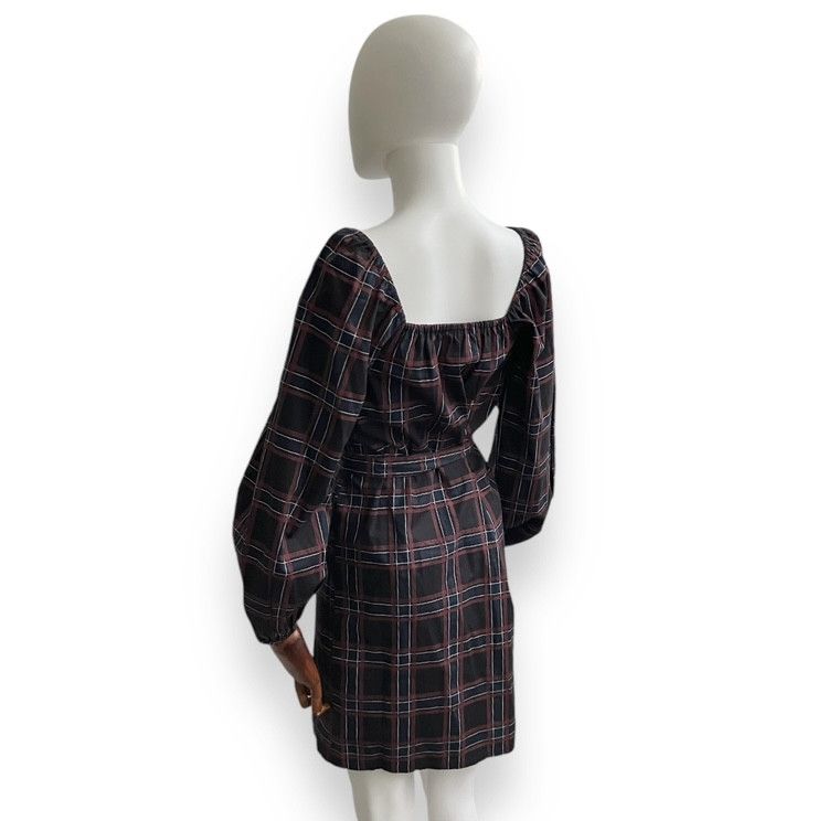 Bruuns Bazaar × Designer Outstanding Bruuns Bazaar 00s Checkered Puff Sleeves Dress Size XS / US 0-2 / IT 36-38 - 5 Thumbnail