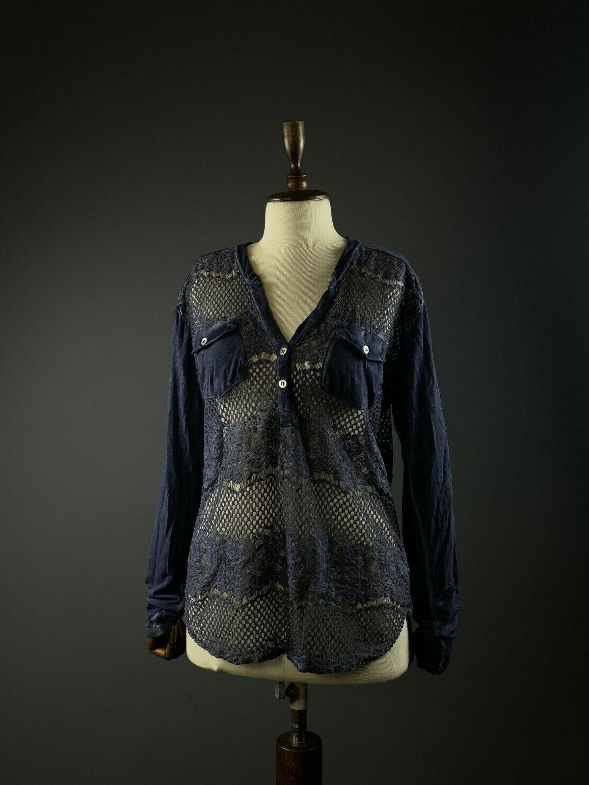 Designer Project AJ 117 Blue Floral Mesh Blouse Sweater Size XL Size XL / US 12-14 / IT 48-50 - 1 Thumbnail