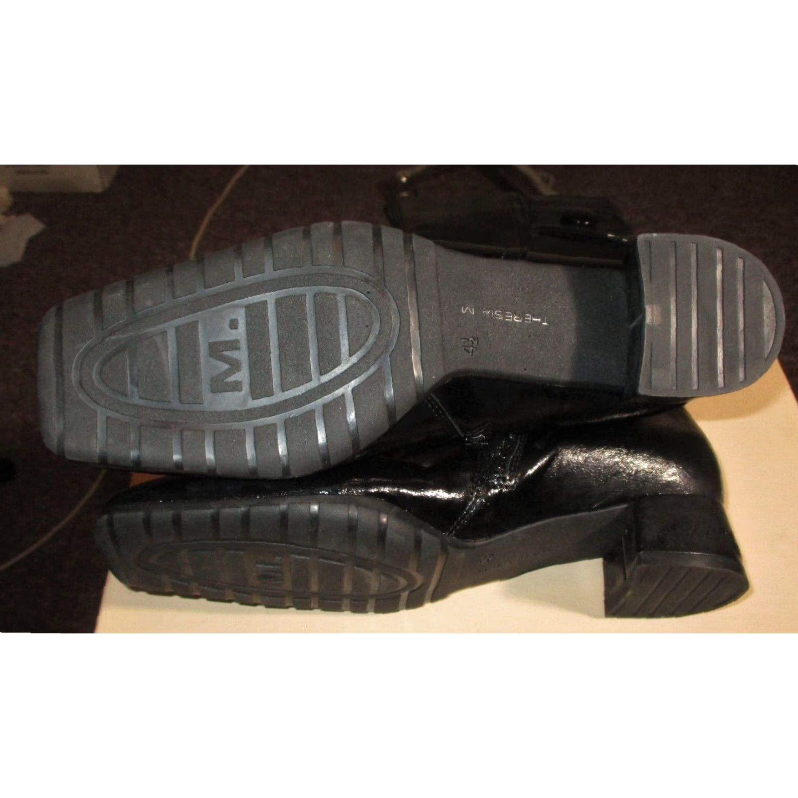 Vintage THERESIA M. Boots Shoes Black Faux Leather NWOT Size 4.5 Women Mid-Calf Zip Boot Heel 1.5" Square Toe Vintage No Size US 5 / IT 35 - 8 Thumbnail