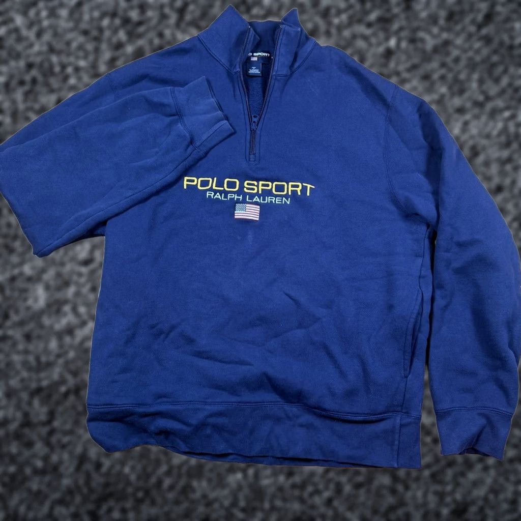 Vintage VINTAGE Ralph Lauren Polo Sport Quarter Zip Fleece Sweatshirt XL USA Flag Blue Mens Size US XL / EU 56 / 4 - 1 Thumbnail