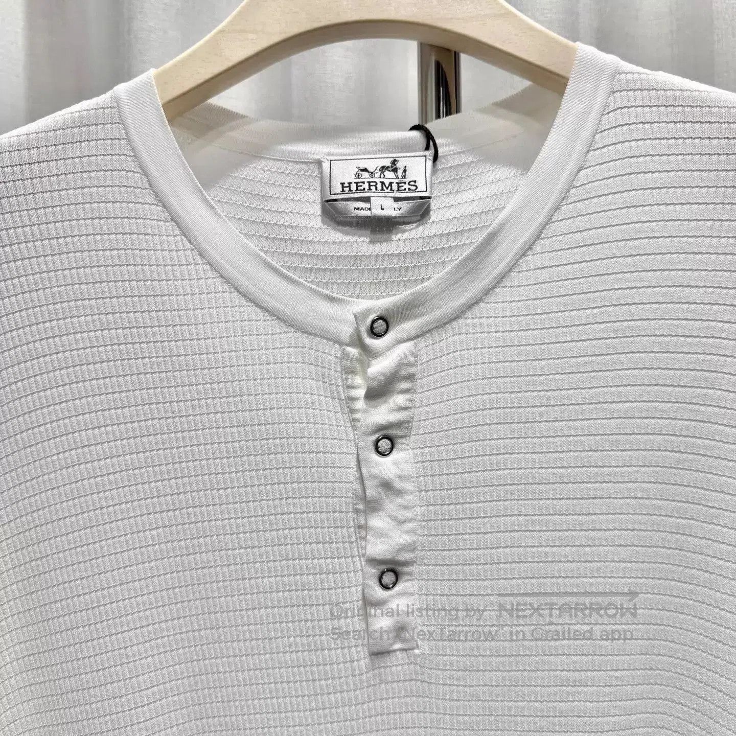 Hermes White Short Sleeve Henley Shirt. Size US L / EU 52-54 / 3 - 3 Thumbnail