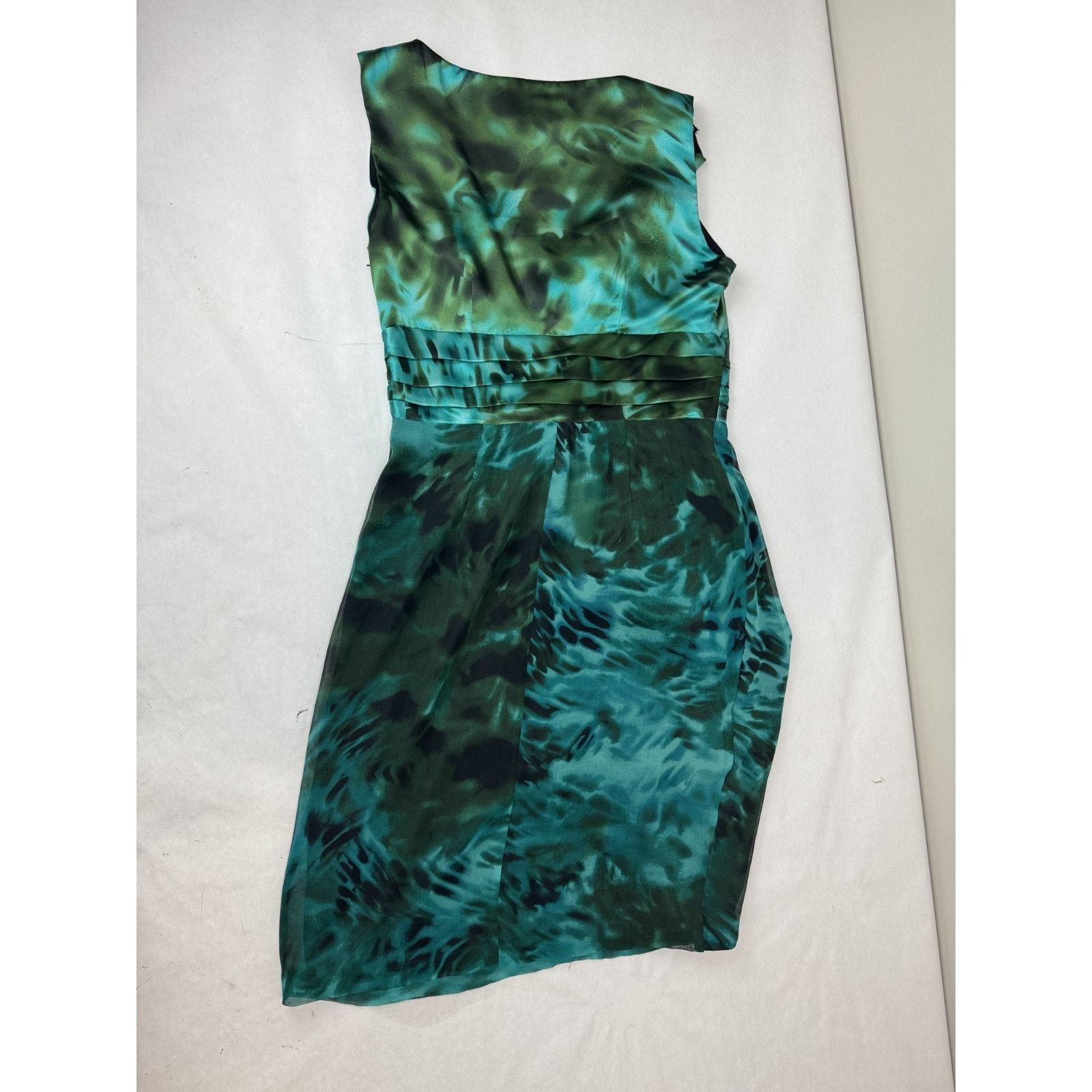 Other 100% Silk Teal Sleeveless Abstract Print Dress Faux-Wrap 8 Size M / US 6-8 / IT 42-44 - 7 Thumbnail