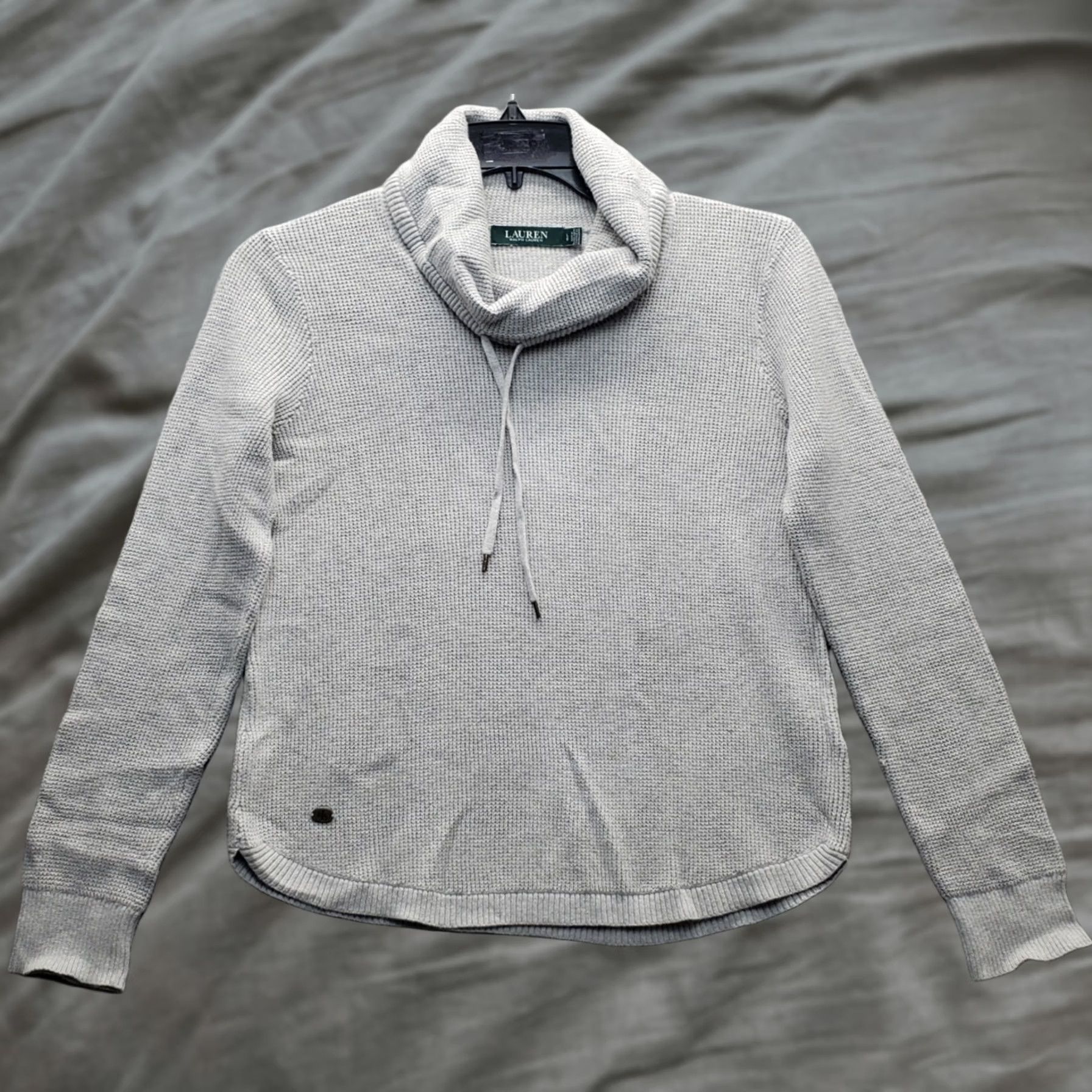 Ralph Lauren Lauren Ralph Sweater Womens L Gray Waffle Knit Cowl Neck Drawstring Size L / US 10 / IT 46 - 1 Thumbnail
