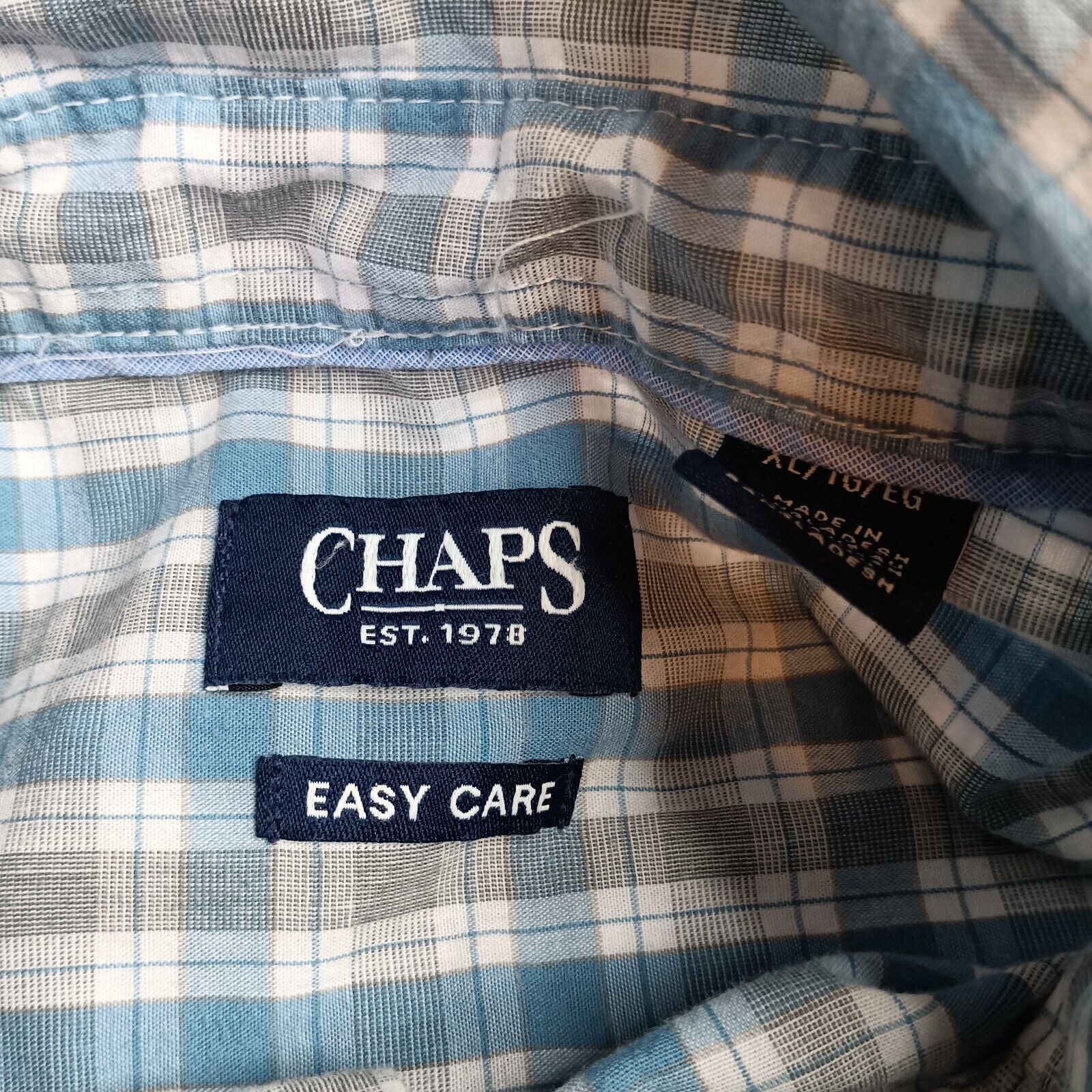 Chaps Chaps Shirt Men's XL Gray White Blue Easy Care Check Size US XL / EU 56 / 4 - 4 Thumbnail