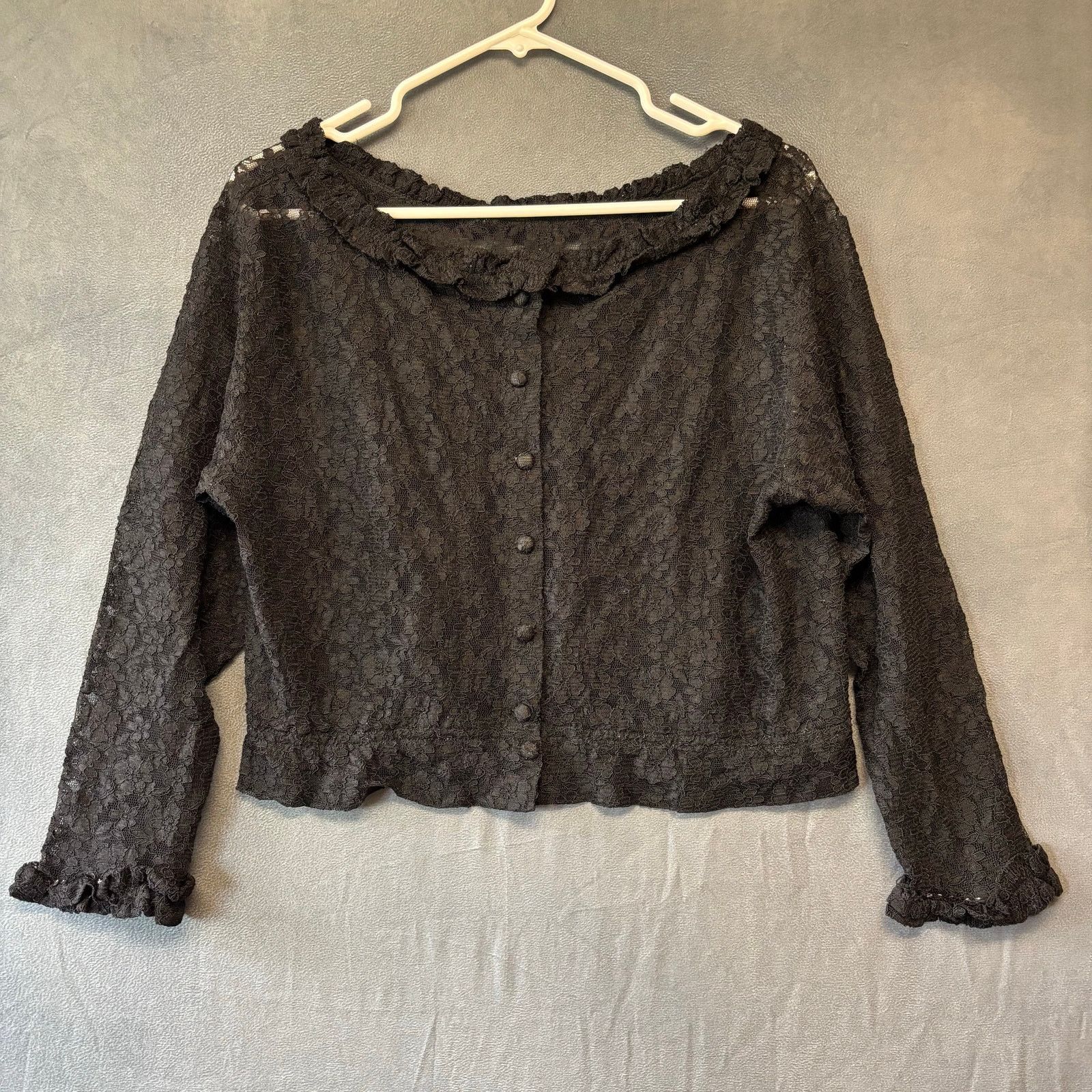 Other Lace Top Cropped Cardigan Womens Button Down Eyelet Ruffle Size XL / US 12-14 / IT 48-50 - 1 Thumbnail