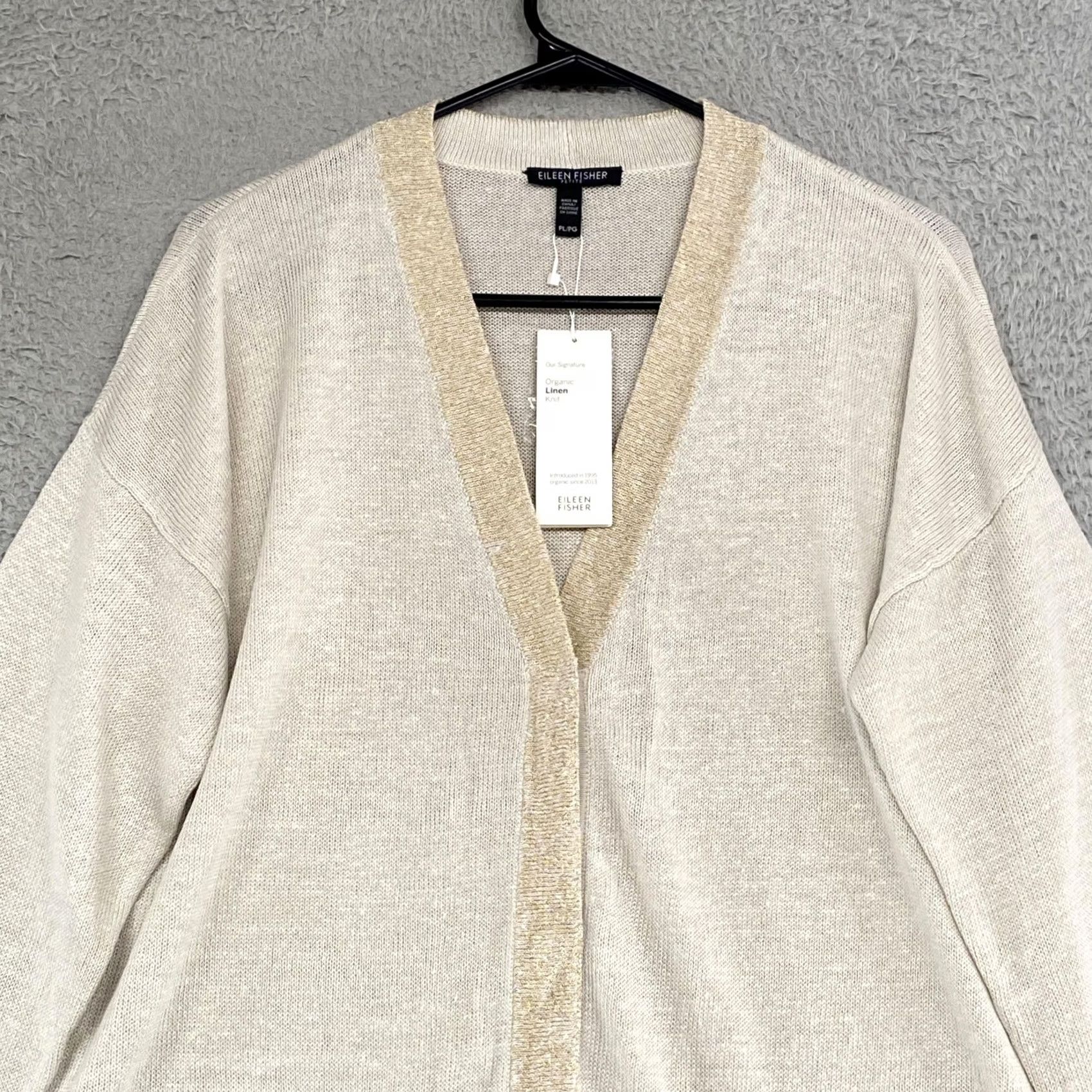 Eileen Fisher Eileen Fisher Cardigan Sweater Womens PL White Organic Linen V Neck Metallic Size L / US 10 / IT 46 - 2 Thumbnail