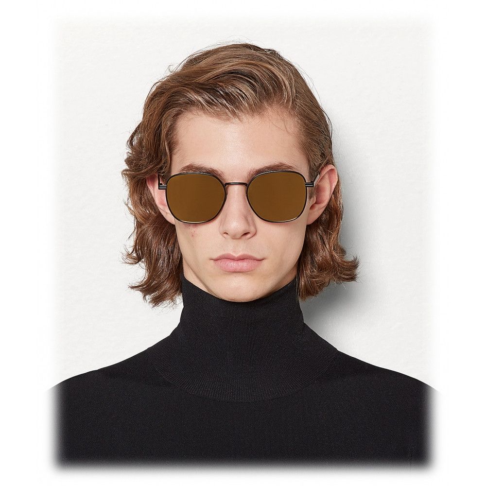 BOTTEGA VENETA Gold Mirrored Black Frame Round Sunglasses