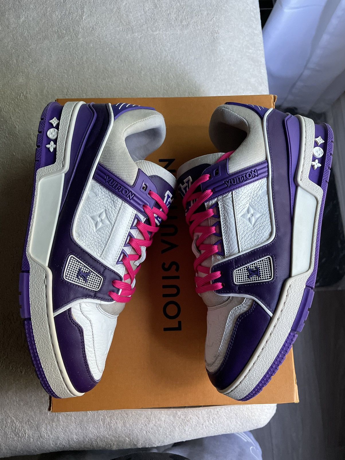 Louis Vuitton Louis Vuitton White Purple Rose Trainer Sneaker Size US 8.5 / EU 41-42 - 1 Thumbnail