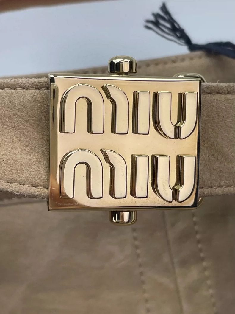Prada Miumiu Suede Mini Skirt with Logo Belt -2505 Size US 38 / EU 54 - 3 Thumbnail