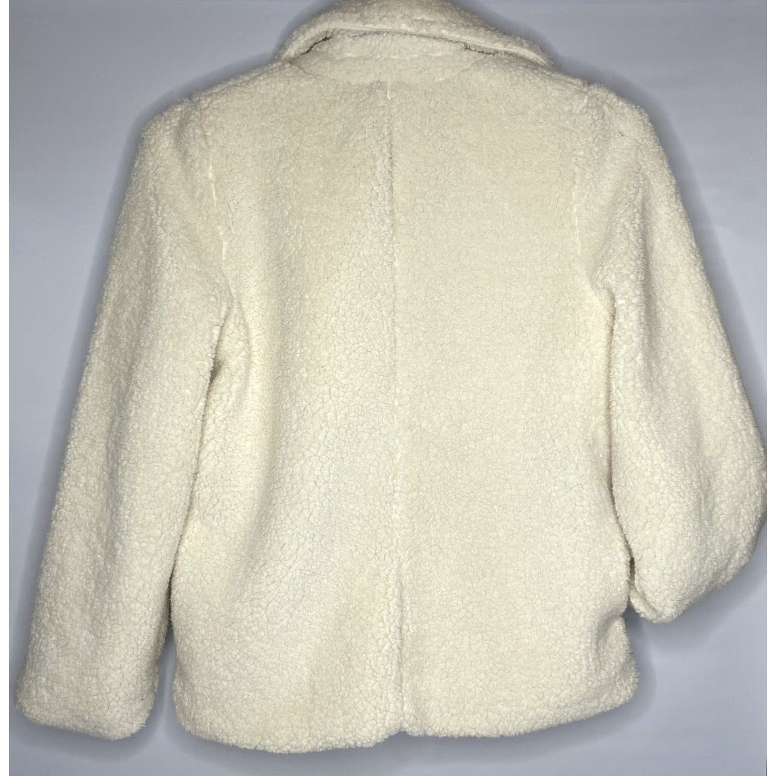 Vintage Max Studio Womens Teddy Coat Jacket Size Large Ivory Hidden Snaps Pockets NWT Size L / US 10 / IT 46 - 5 Thumbnail