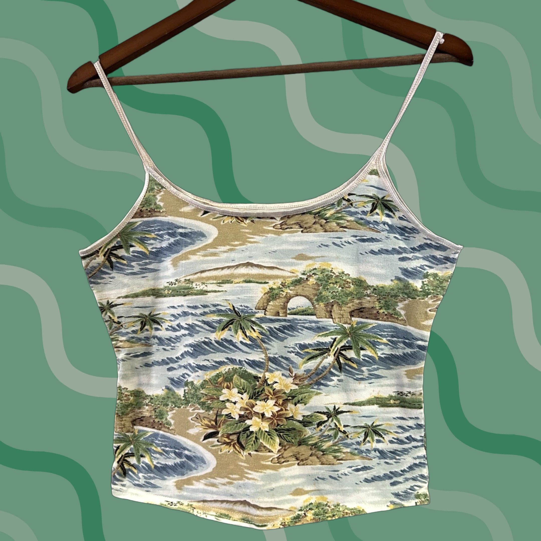 Vintage VINTAGE Palm Tree Hawaiian Beach Camisole Shirt Medium Cotton Womens Size ONE SIZE - 1 Thumbnail