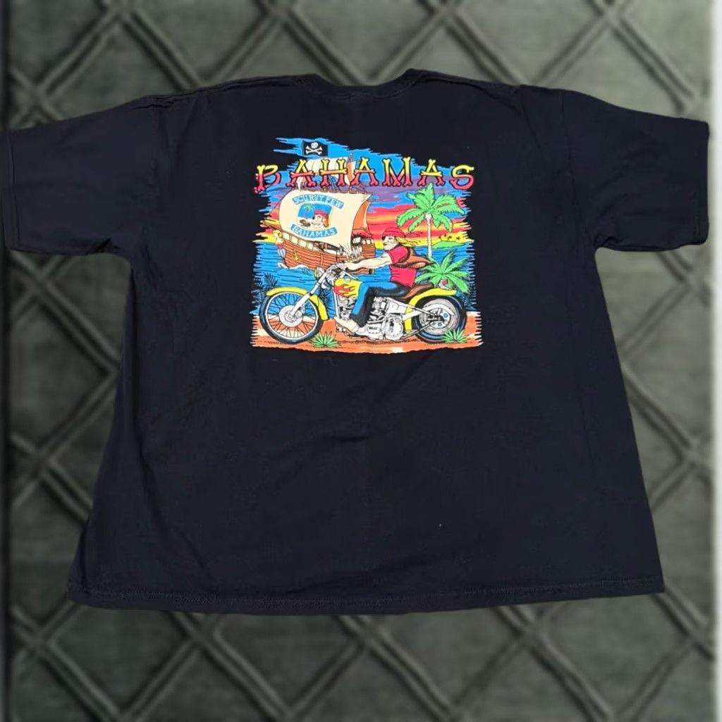 Gildan VINTAGE Scurvy Few Motorcycle Crew Biker Black T-Shirt 2XL Double Sided Bahamas Size US XXL / EU 58 / 5 - 1 Thumbnail