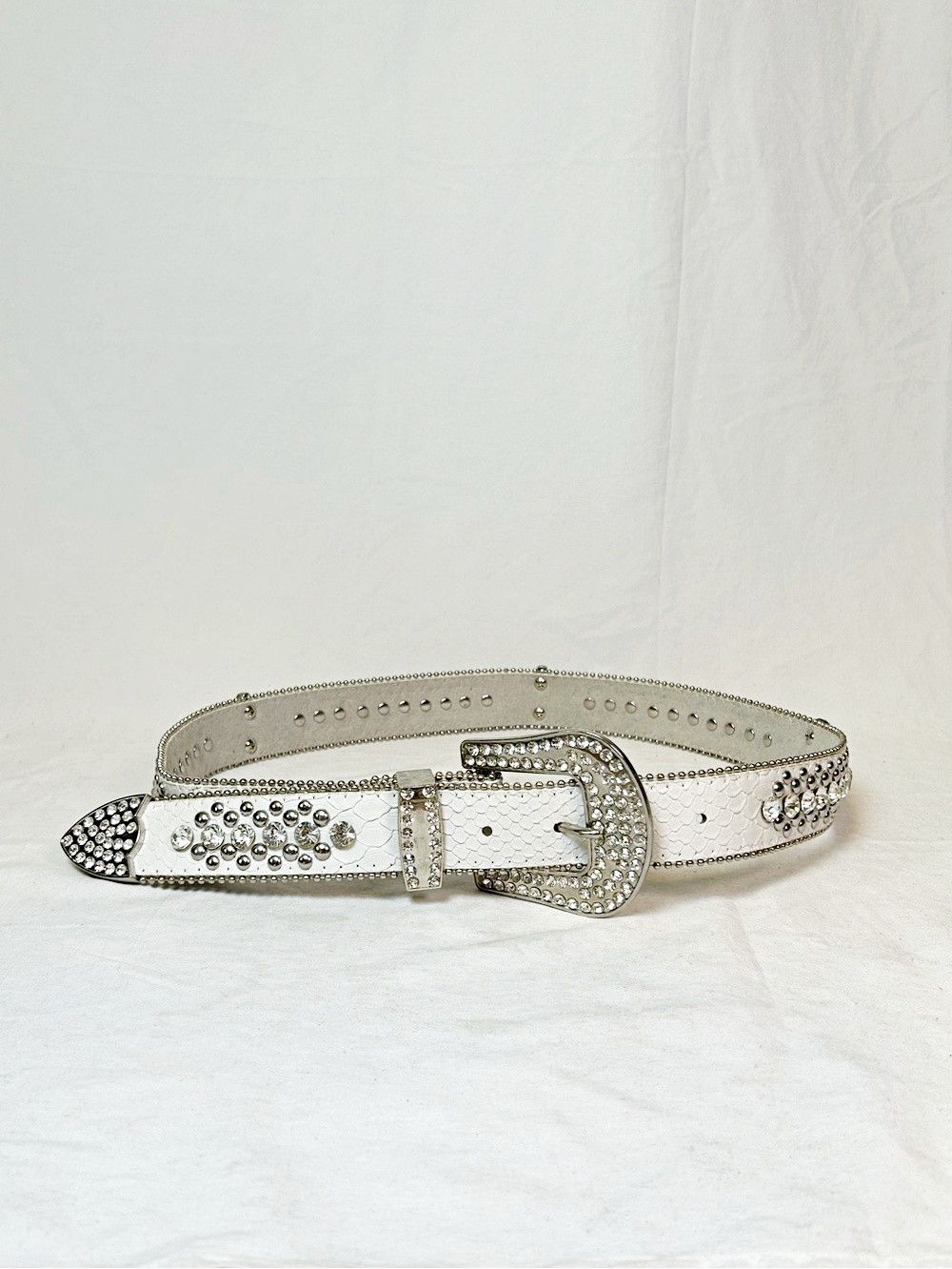 Other White Leather Snakeskin Rhinestone Fleur de Lis Western Belt Size ONE SIZE - 1 Thumbnail