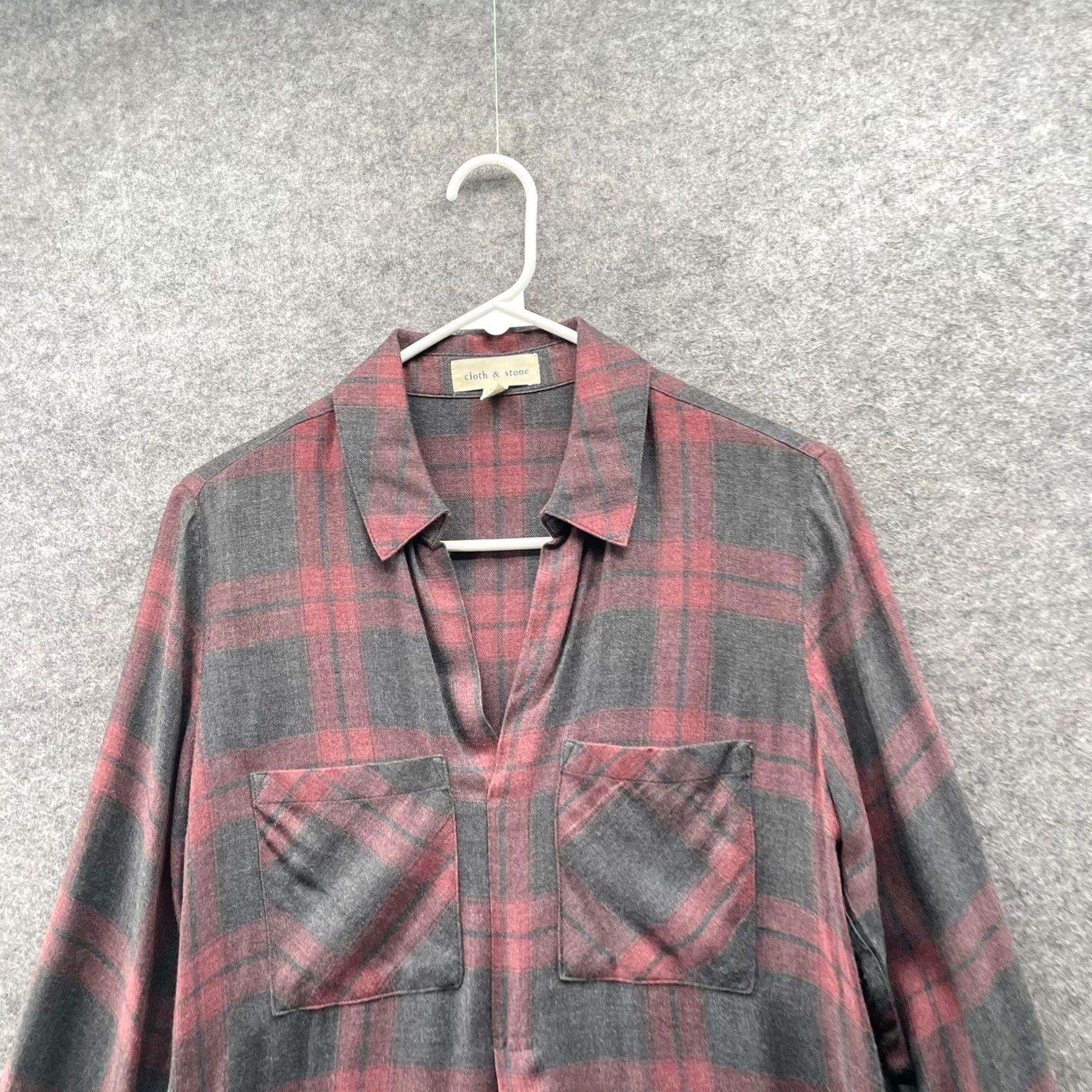 CLOT VINTAGE Cloth & Stone Plaid Tunic Dress Womens XS Grey Red Long Sleeve Soft Rayon Size XS / US 0-2 / IT 36-38 - 3 Thumbnail