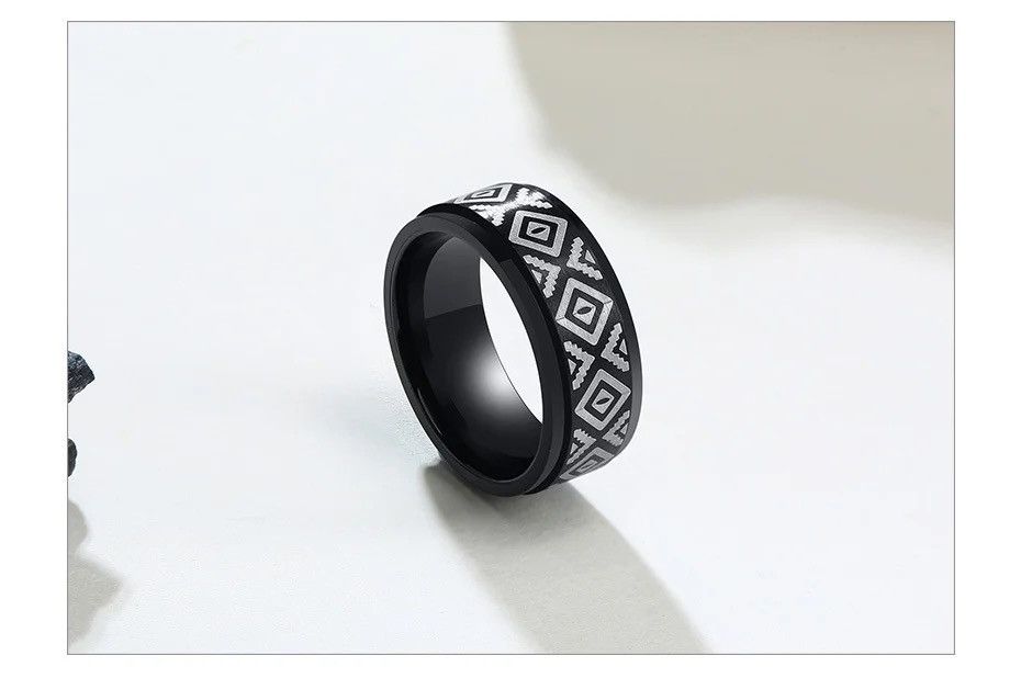 Other Ethnic Indian Symbol Engraved Black Ring Size ONE SIZE - 1 Thumbnail