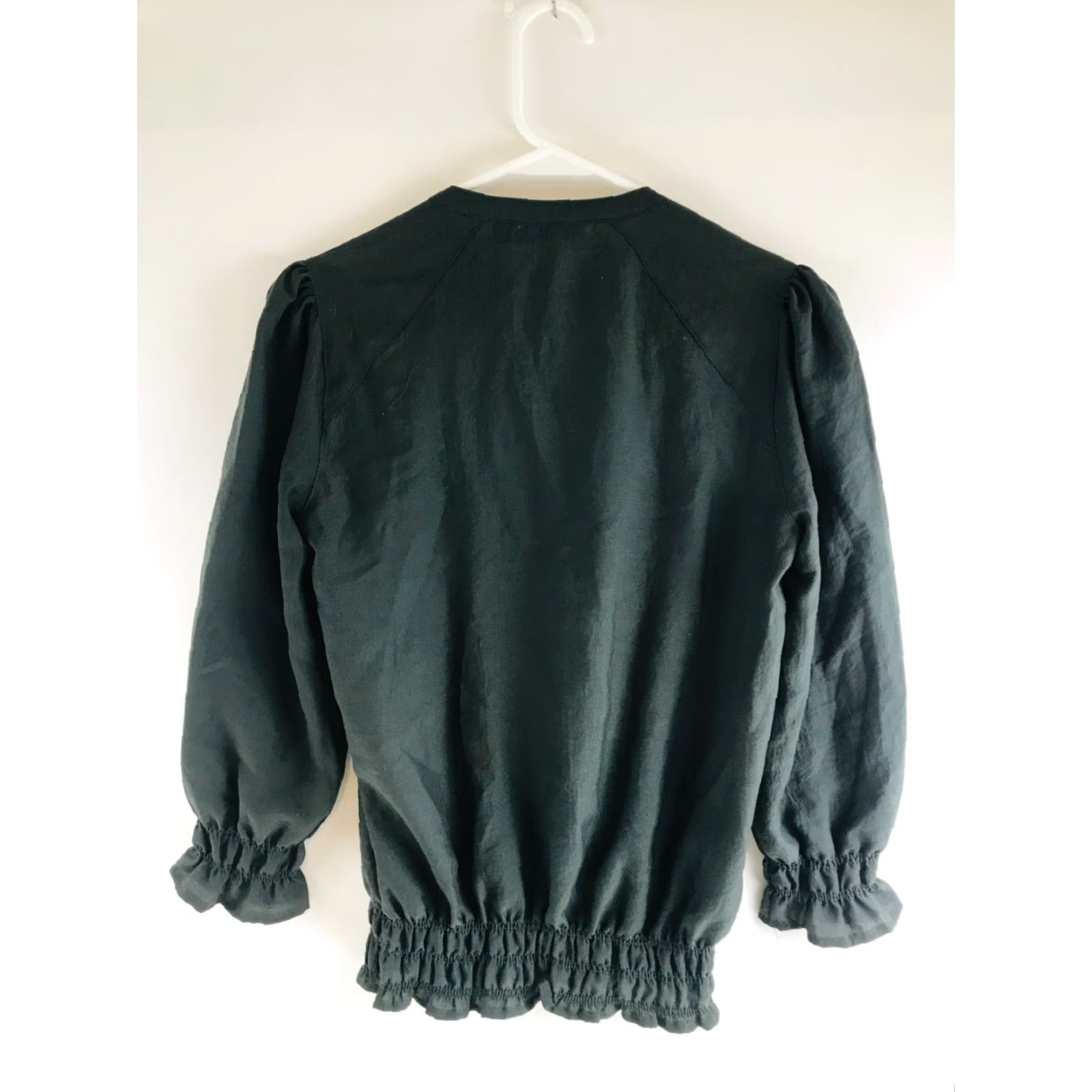 Vintage The Limited Blouse Women's XS Hunter Green Smocked Waist 3/4 Button Ruffled Size XS / US 0-2 / IT 36-38 - 2 Thumbnail