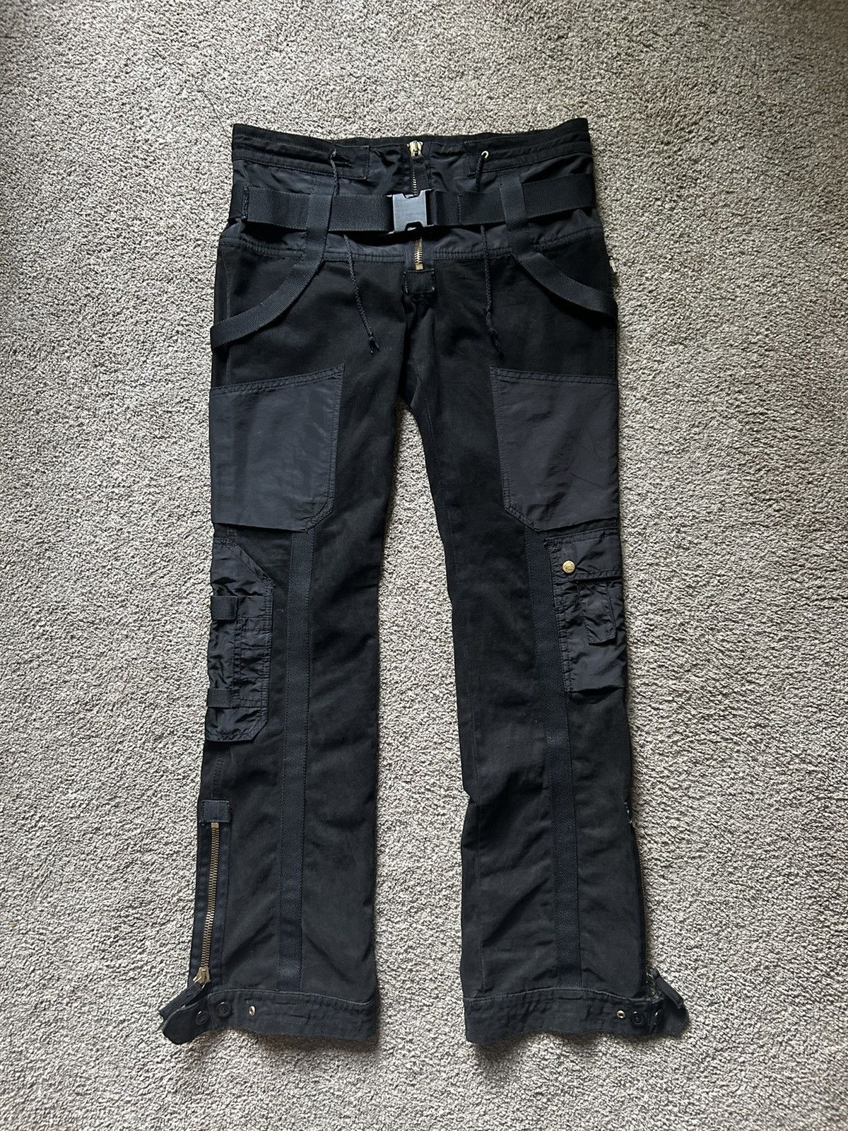 image of Jean Paul Gaultier Aw2003-04 Black Canvas Parachute Utility Bondage Cargo Pants, Men's (Size 31)