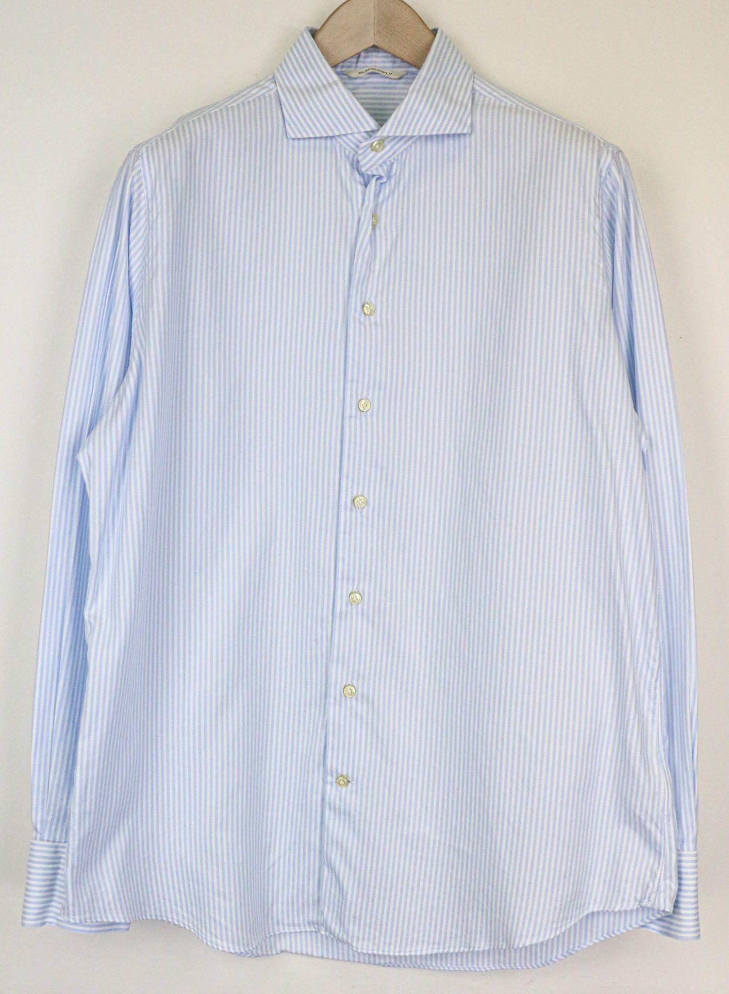 Suitsupply ~L Slim Blue Cotton Striped Button-Up Shirt 78724 Size US L / EU 52-54 / 3 - 1 Thumbnail