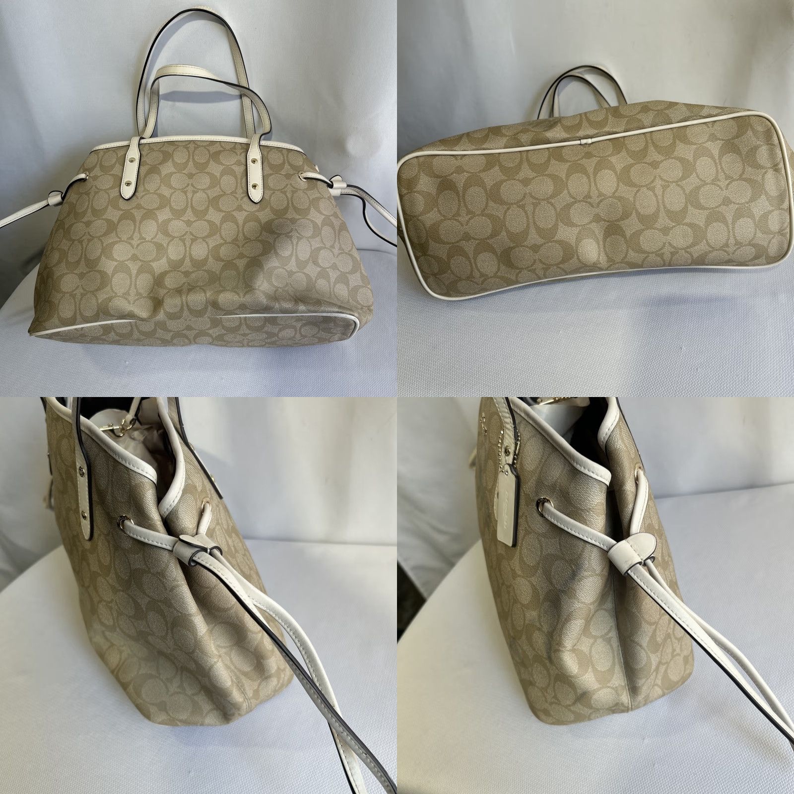 Coach VINTAGE Coach Tote Signature Beige & Ivory Drawstring Carryall Satchel Handbag F57842 Size ONE SIZE - 8 Thumbnail