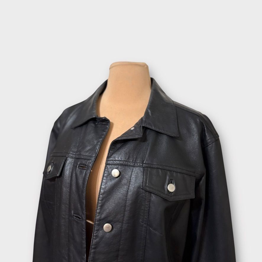 Vintage 90's Leather Jacket Black Large 14 Retro Gap Denim S
