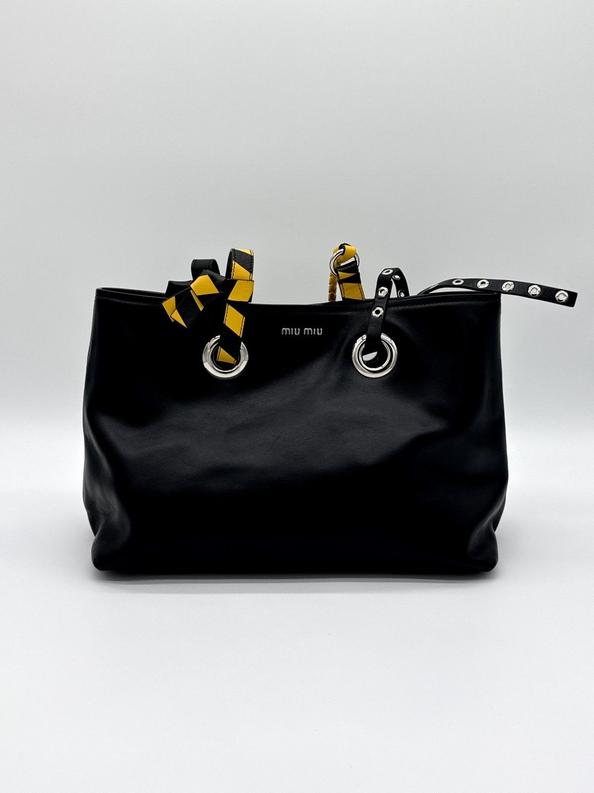 Miu Miu Miu Miu Leather Tote Bag – Black with Silver Hardware Size ONE SIZE - 1 Thumbnail