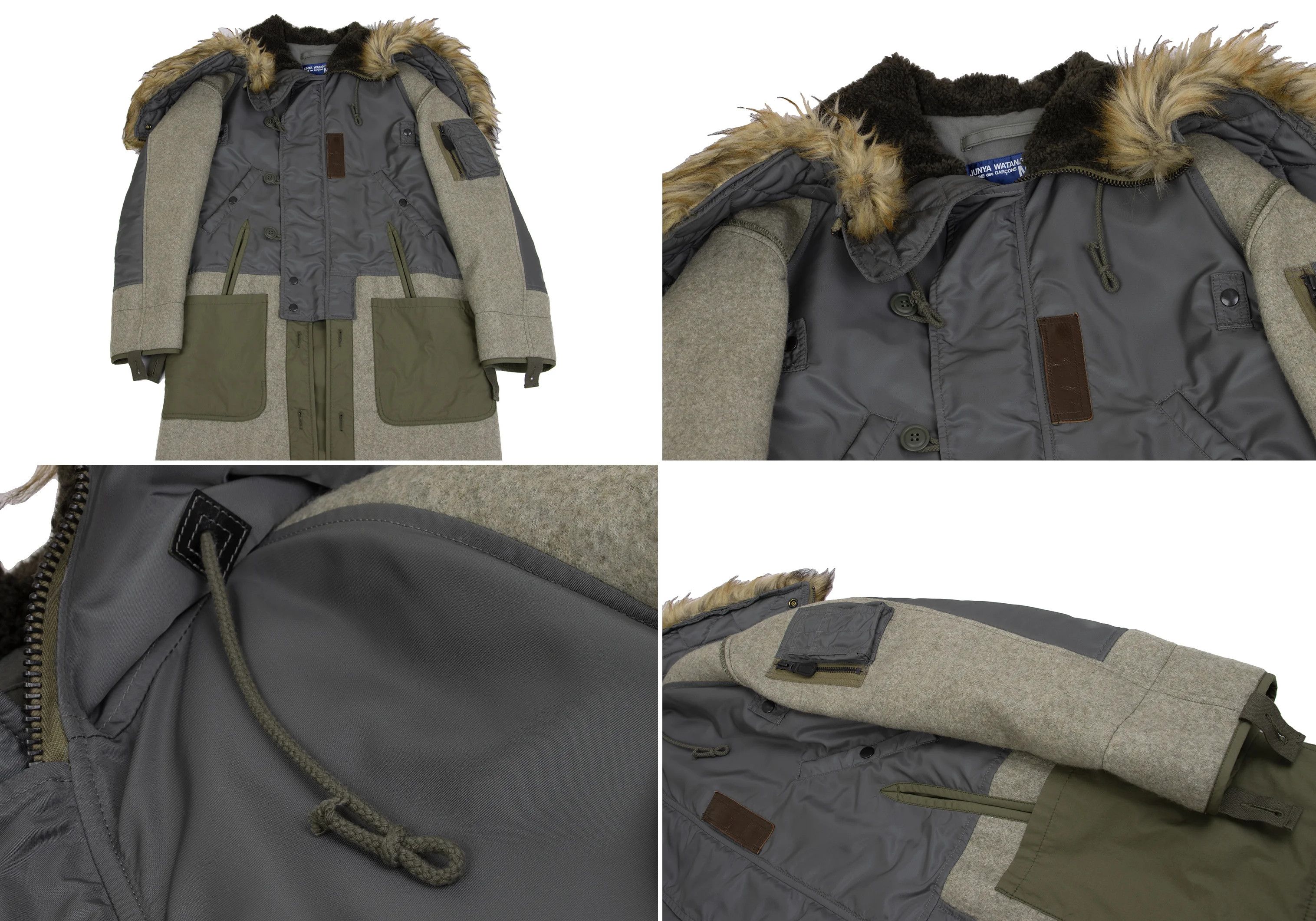 Junya Watanabe Military-Style Fur-Trimmed Hoodie Coat in Khaki Size S Size US S / EU 44-46 / 1 - 2 Thumbnail