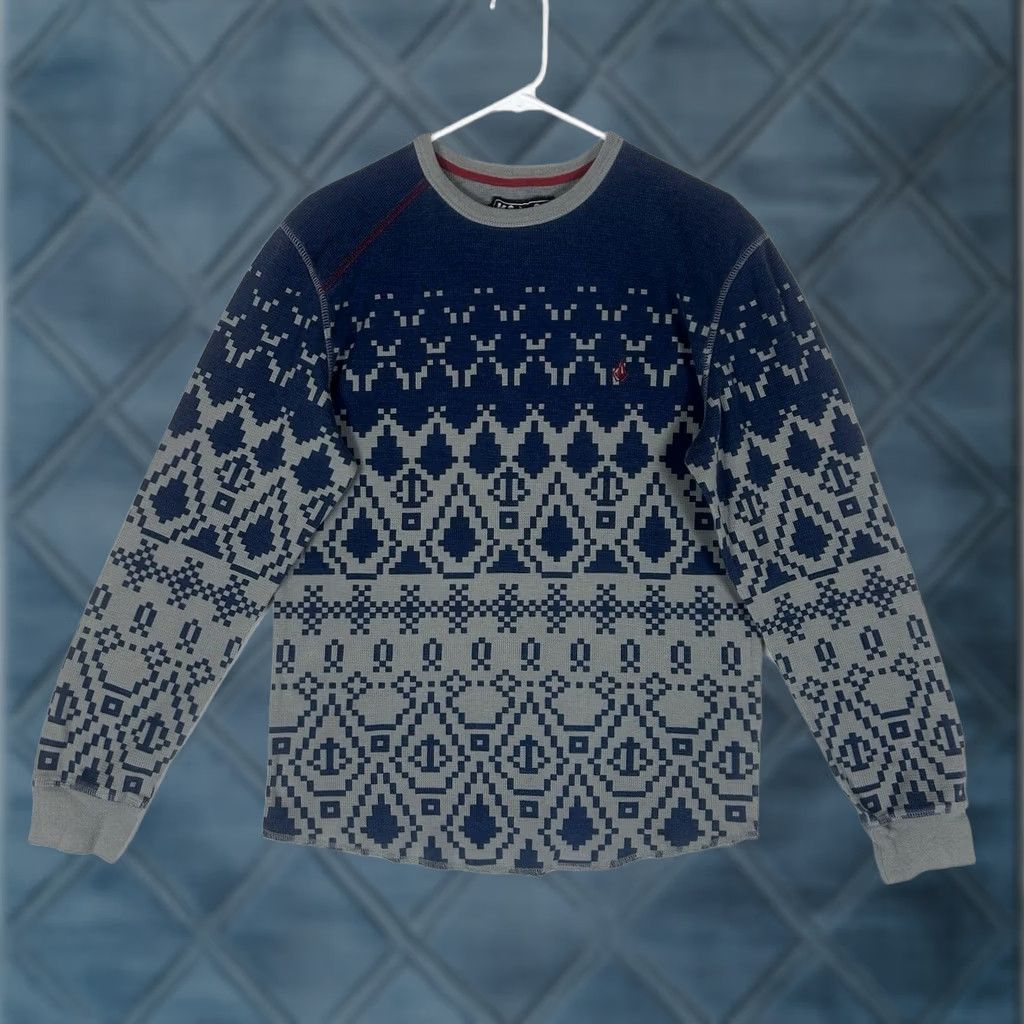 Volcom VOLCOM Geometric Fair Isle Sweatshirt Womens M Blue Gray Casual Knit L/S Size M / US 6-8 / IT 42-44 - 1 Thumbnail