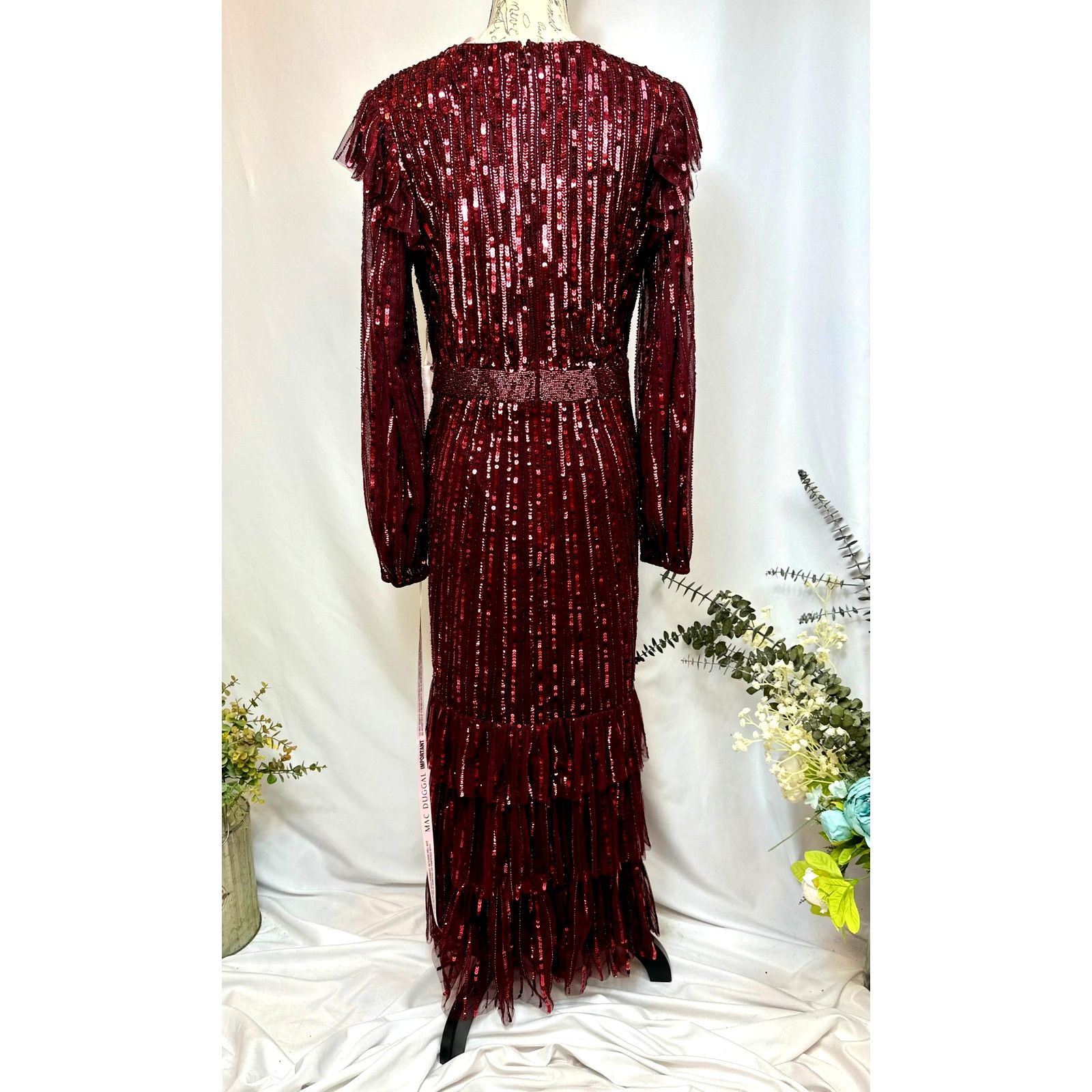 Other Mac Duggal Long Sleeve Ruffle Detail Sequin Dress Red 12 Size XL / US 12-14 / IT 48-50 - 21 Thumbnail