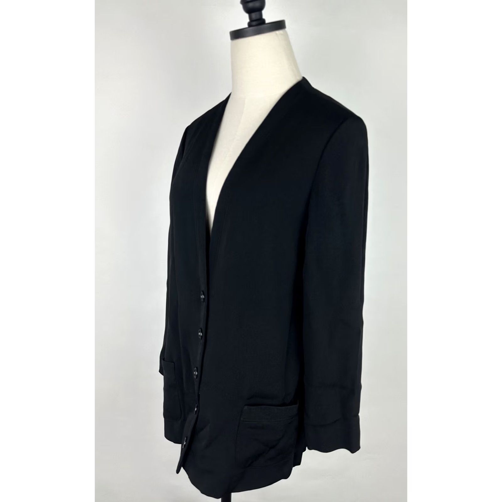 Anne Klein VINTAGE Anne Klein Jacket Womens S Black Rayon Crepe Short Sleeve Button Front 80s Preppy Retro Bohemian - Mens? Size S / US 4 / IT 40 - 5 Thumbnail