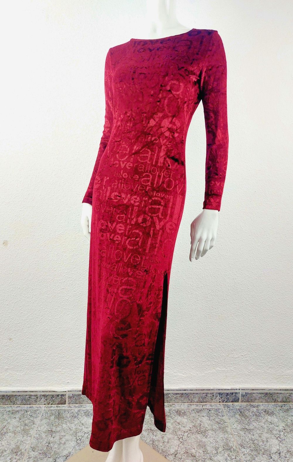 Moschino Moschino Jeans Velvet Love All Over Red Split Maxi Dress Size S / US 4 / IT 40 - 1 Thumbnail