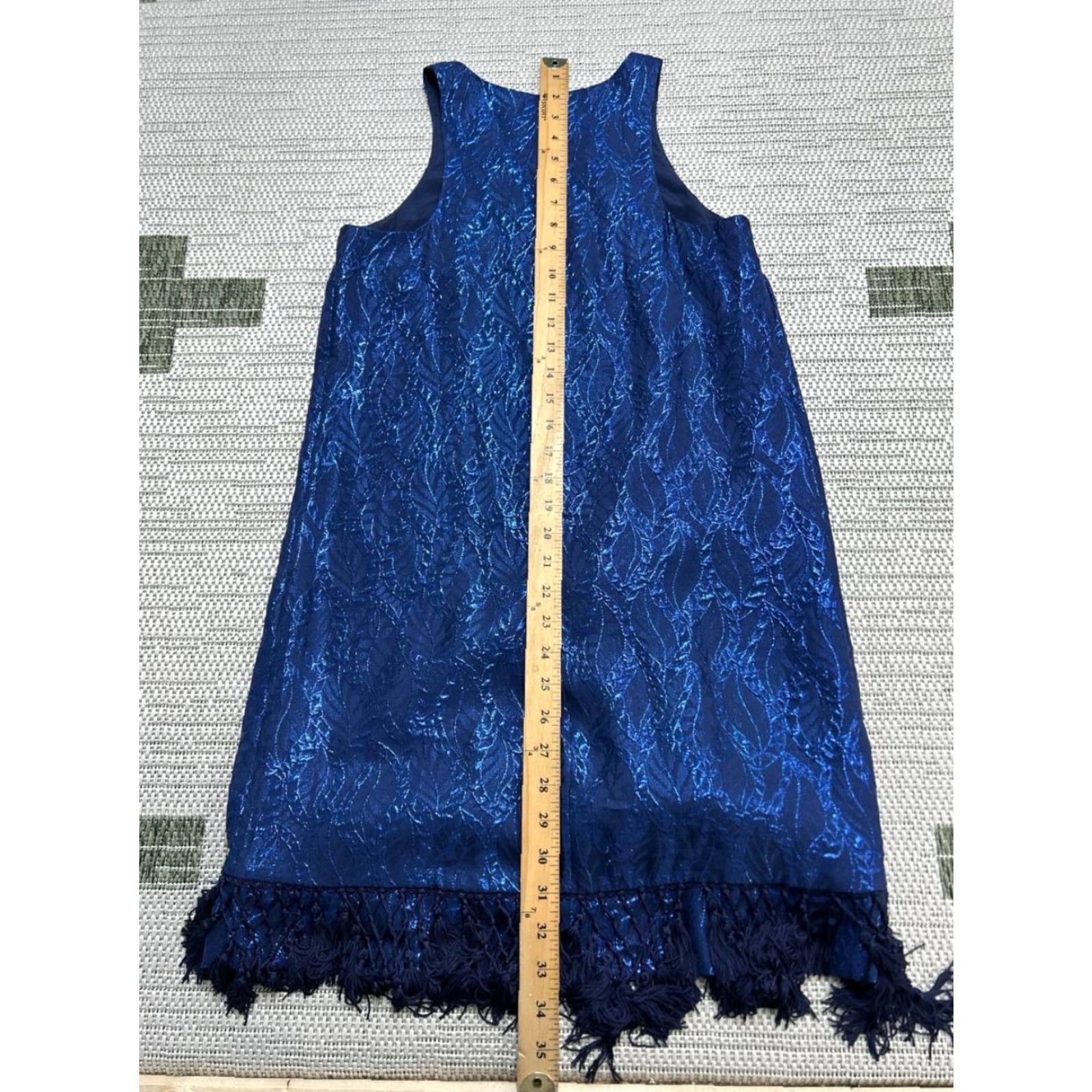 Lilly Pulitzer Lilly Pulitzer Marquette Shift Dress Women XS Blue Silk Leaf Jacquard Sleeveless Size XS / US 0-2 / IT 36-38 - 4 Thumbnail