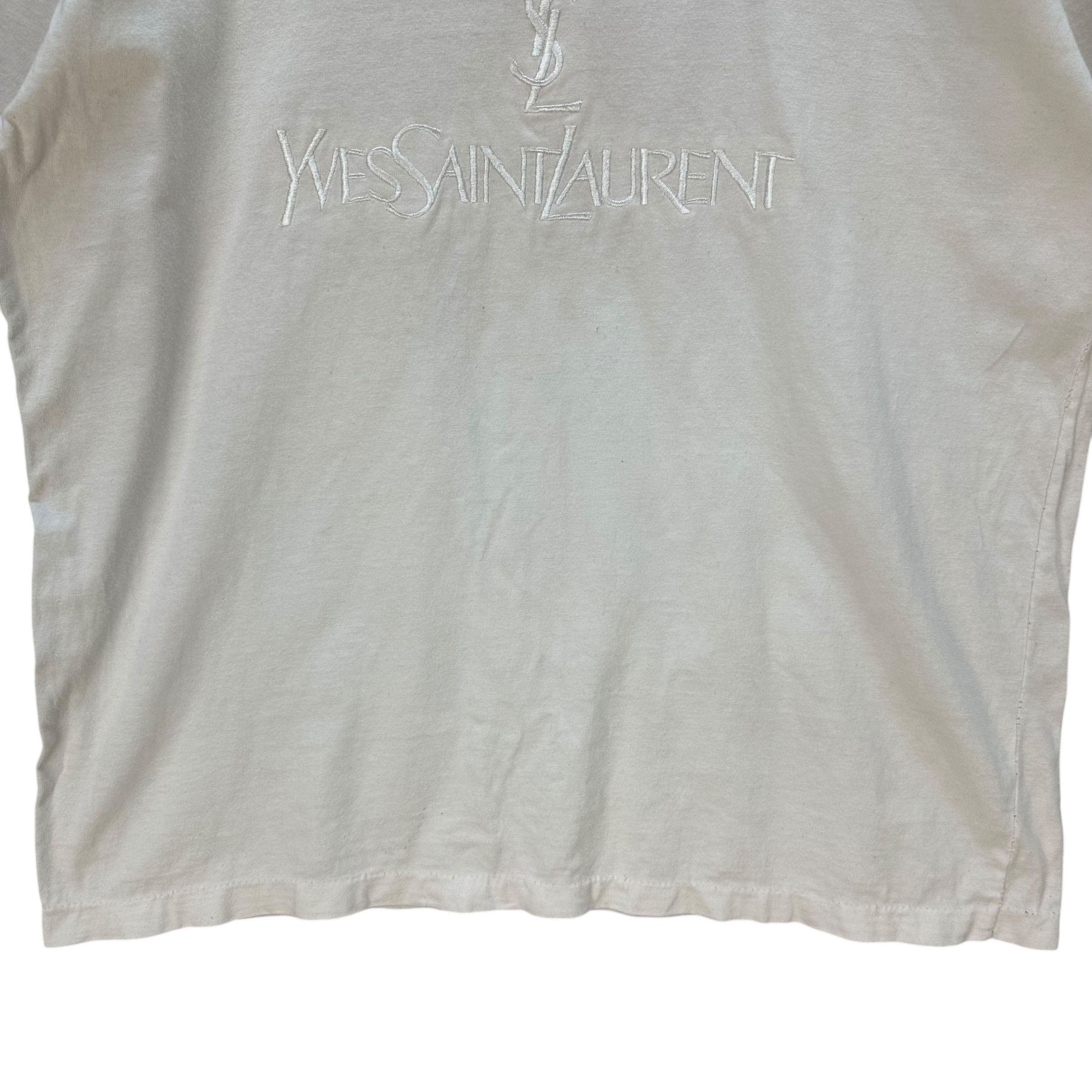 Yves Saint Laurent Vintage 90s YSL Embroidered All White Big Logo Tee #A80-1934 Size US M / EU 48-50 / 2 - 4 Thumbnail