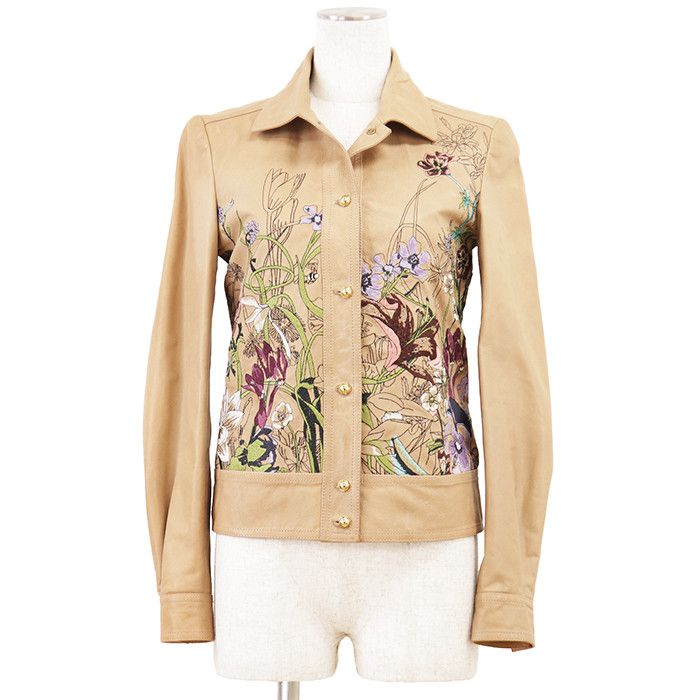 Gucci Gucci Gucci Floral Embroidery Cow Leather Jacket Leather Outerwear DUTY FREE for USA Size ONE SIZE - 1 Thumbnail