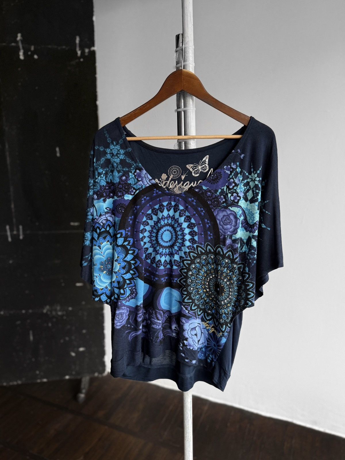 Desigual Desigual Womens Blue Abstract Print Short Sleeve Top Shirt Size L / US 10 / IT 46 - 1 Thumbnail