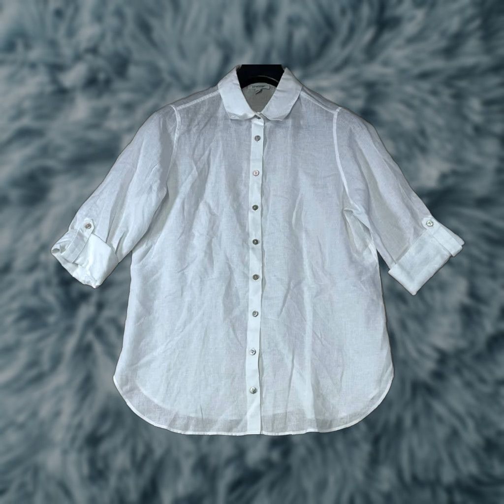 Vintage Chico's 100% Linen White Button-Up Top 3/4 Sleeve Beachy Lagenlook Size 1 Womens Shirt Blouse Button-Up Linen Beach Minimalist Office Womens Size XS / US 0-2 / IT 36-38 - 1 Thumbnail