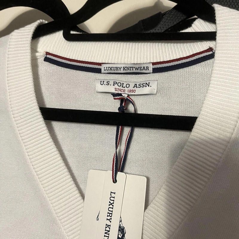 Designer U.S. Polo assn. cardigan sweater m white cotton knit long Size US L / EU 52-54 / 3 - 3 Thumbnail