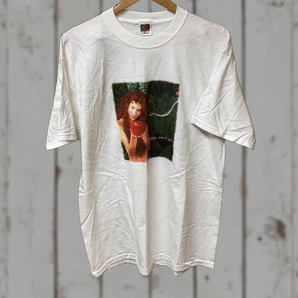 Vintage VINTAGE New Mens XL T-Shirt Tempting isnt it? Booze Cherry Vodka? White Short Sleeve Woman? Size US XL / EU 56 / 4 - 1 Thumbnail