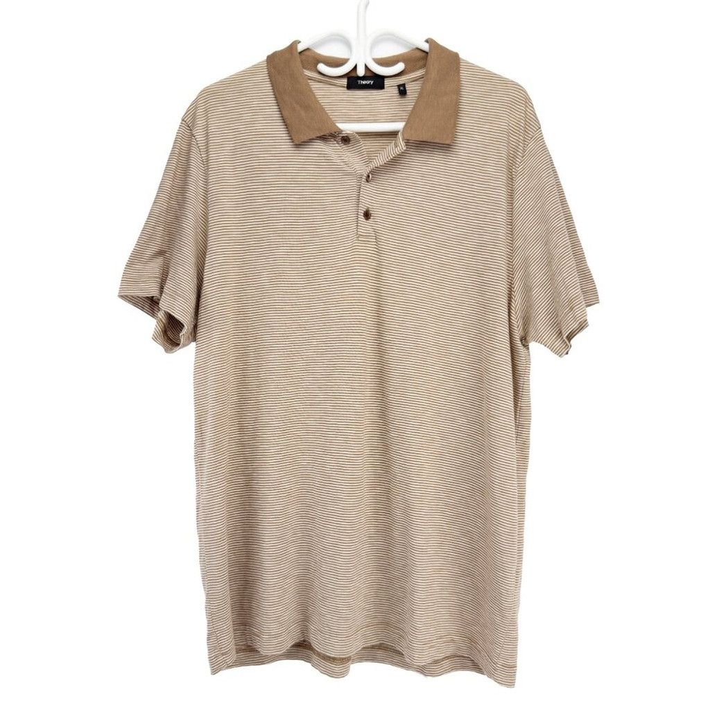 Theory THEORY Bron D.Cosmos Striped Brown Beige Polo Size XL Size US XL / EU 56 / 4 - 1 Thumbnail