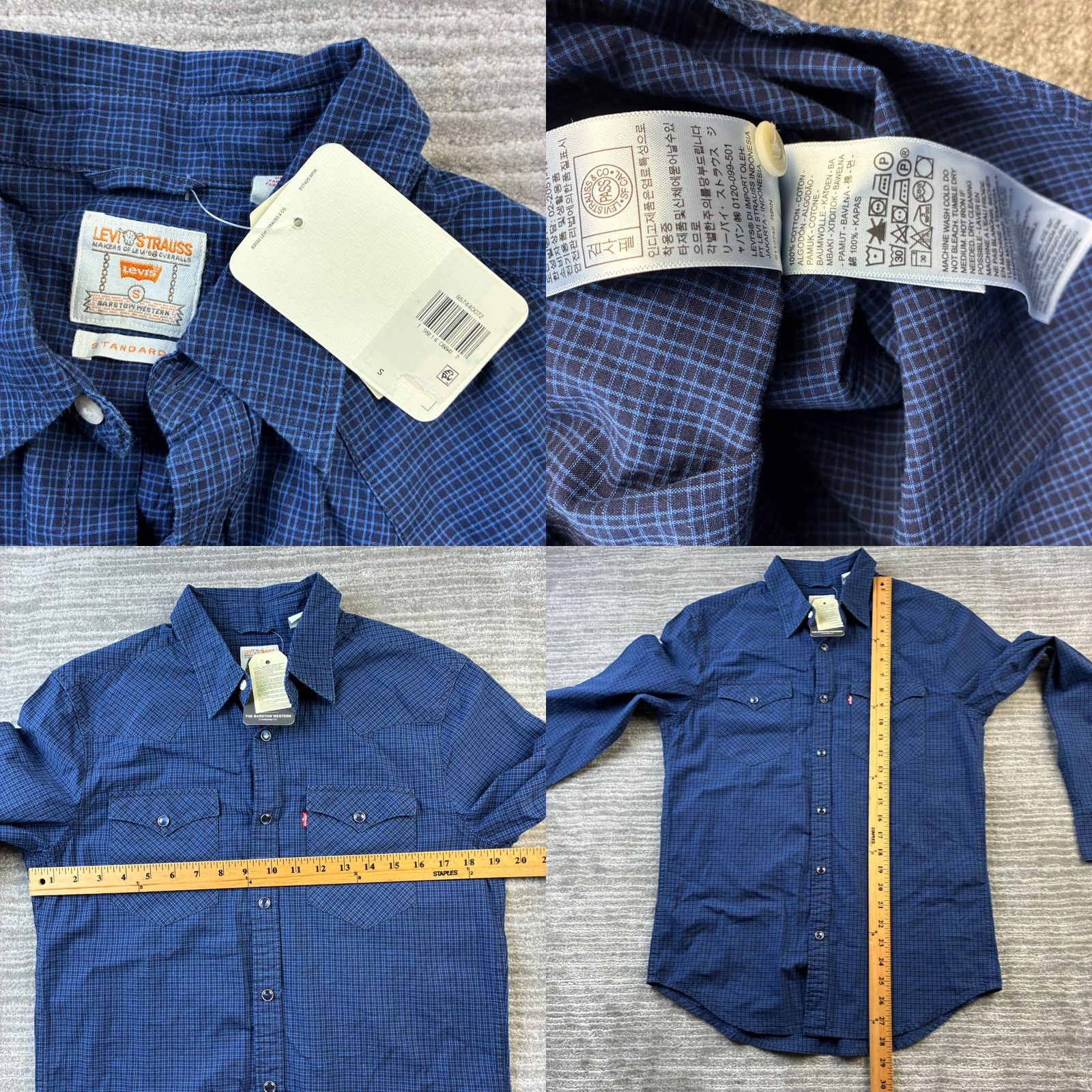 Levi's Levi's Shirt Mens Small Blue Pearl Snap Western Plaid Size US S / EU 44-46 / 1 - 8 Thumbnail