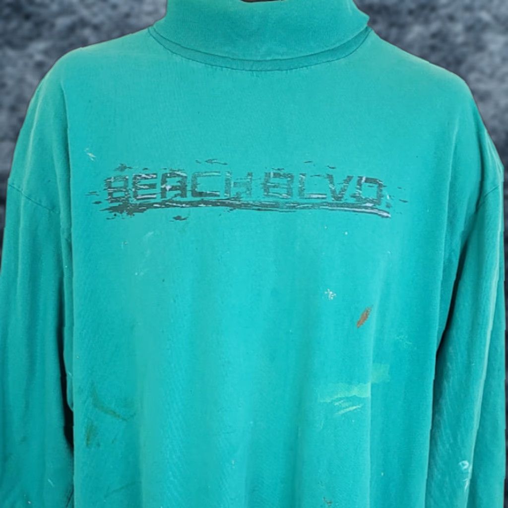 Vintage VINTAGE Beach Blvd Turtleneck T Shirt Mens Size Large 80s Surfer Made In USA Blue 100% Cotton Size US L / EU 52-54 / 3 - 1 Thumbnail