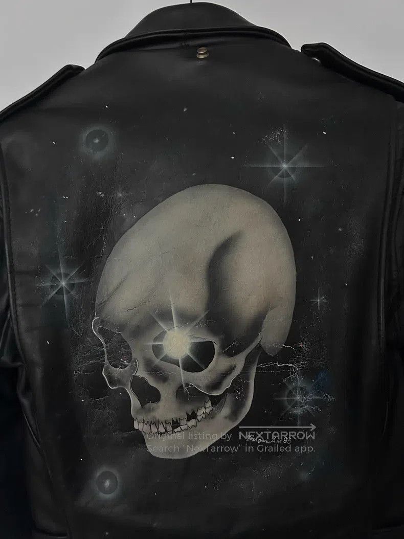 Schott Schott NYC amiri hand-painted flame skeleton motorcycle le Size US XXS / EU 40 - 4 Thumbnail