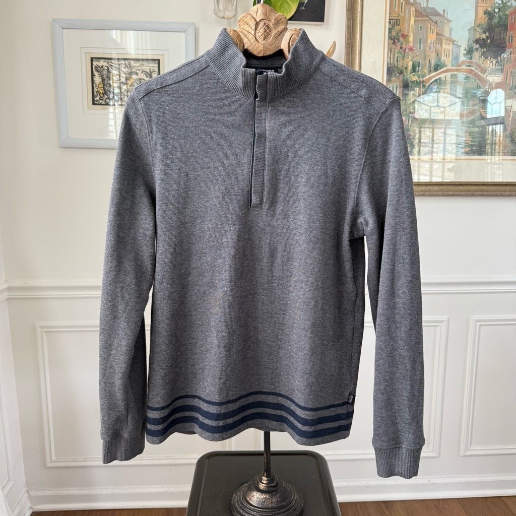 Hugo Boss Boss Hugo Boss 1/4 Zip Cotton Sweater Grey Navy M Size US M / EU 48-50 / 2 - 1 Thumbnail