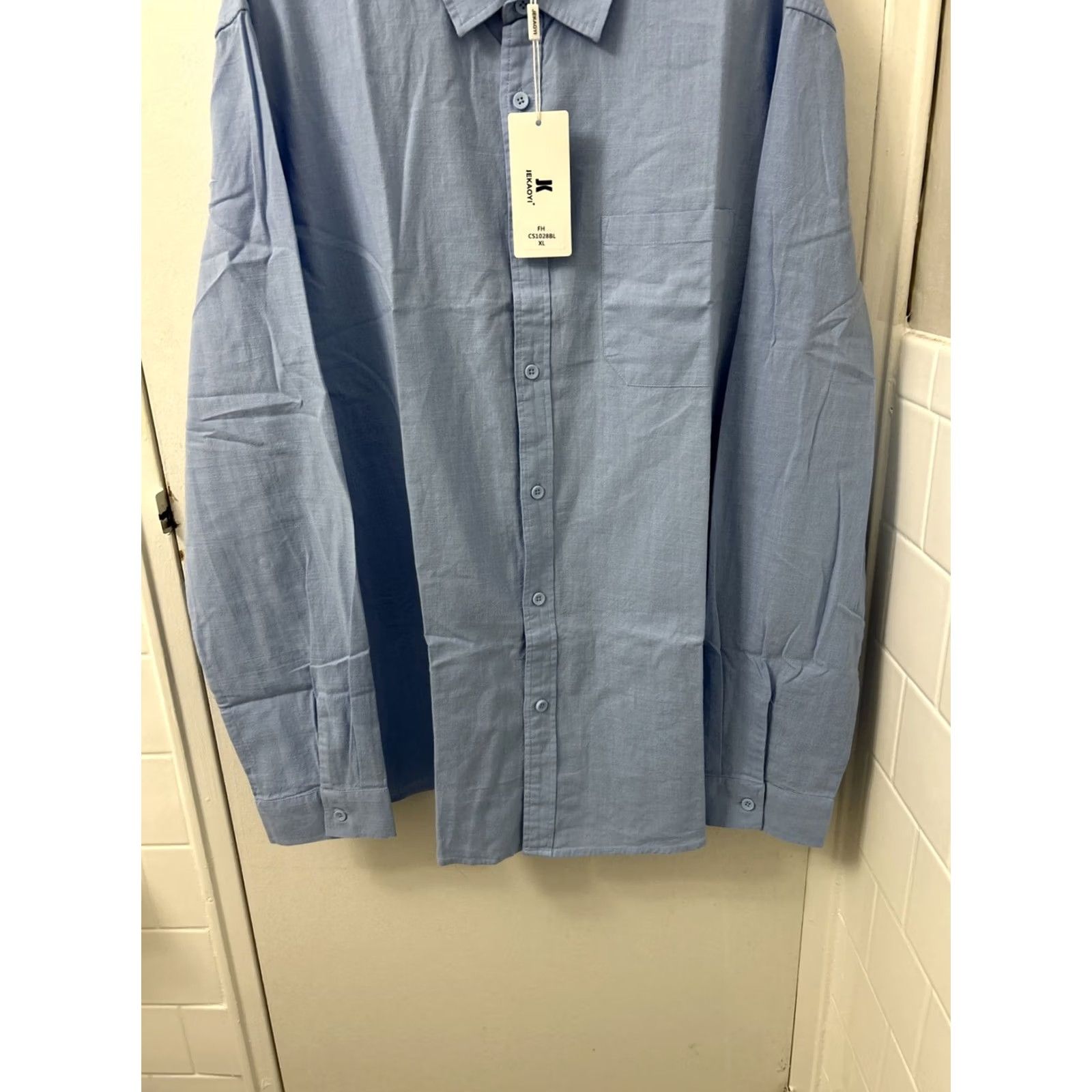 Vintage Jekaoyi Shirt Mens XL Blue Cotton Linen Blend Button-Down Long Sleeve Shirt Size US XL / EU 56 / 4 - 3 Thumbnail